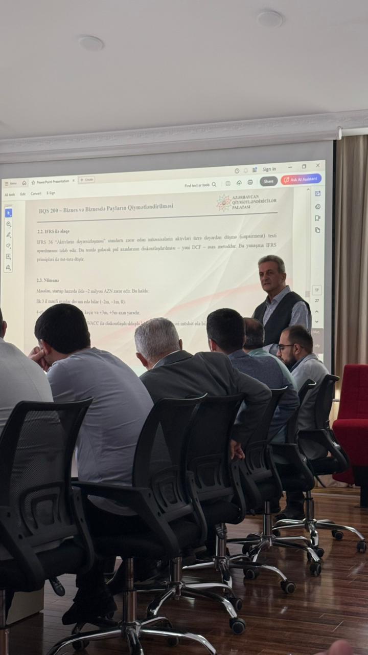 Azərbaycan Qiymətləndiricilər Palatasında “Müəssisələrin qiymətləndirilməsi” mövzusunda təlim-seminar keçirilib