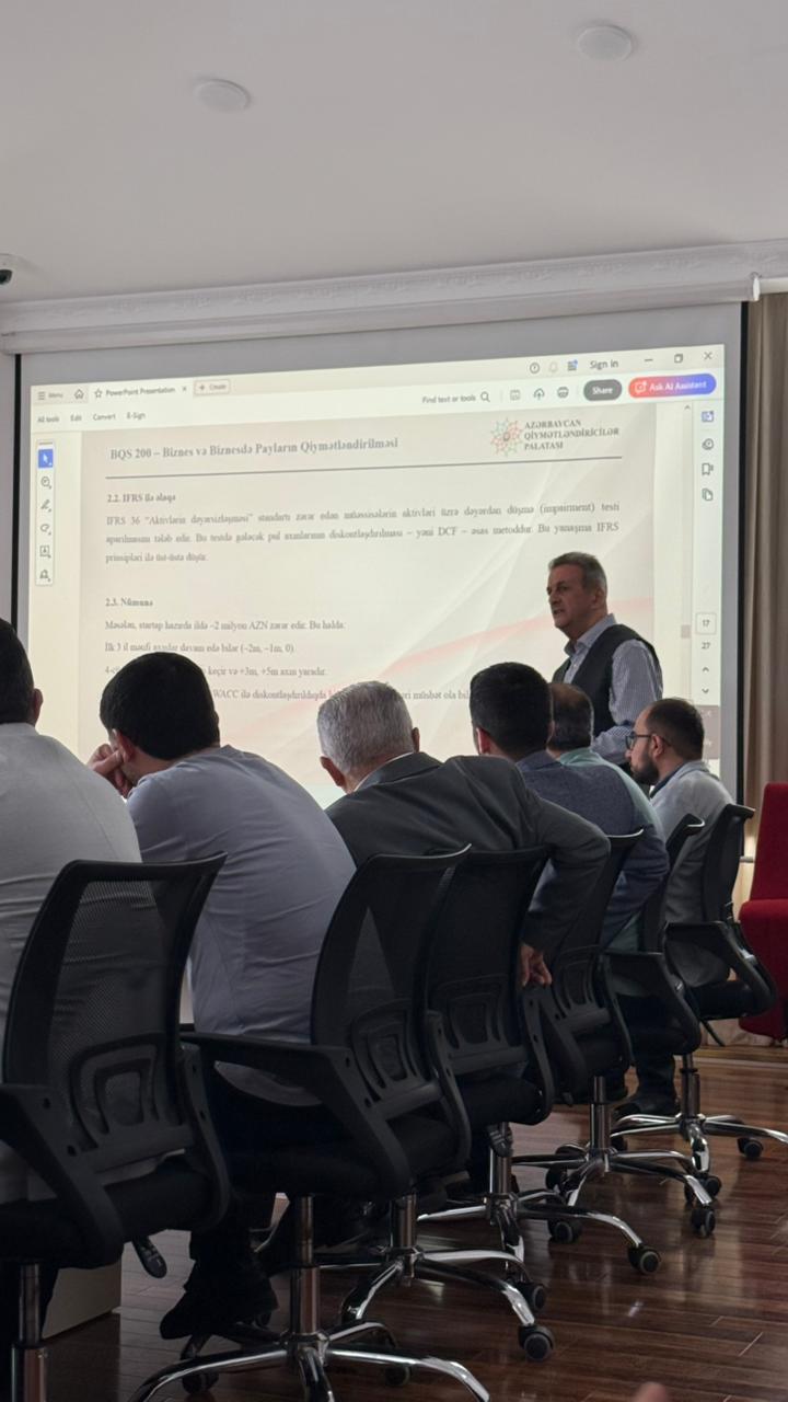 Azərbaycan Qiymətləndiricilər Palatasında “Müəssisələrin qiymətləndirilməsi” mövzusunda təlim-seminar keçirilib